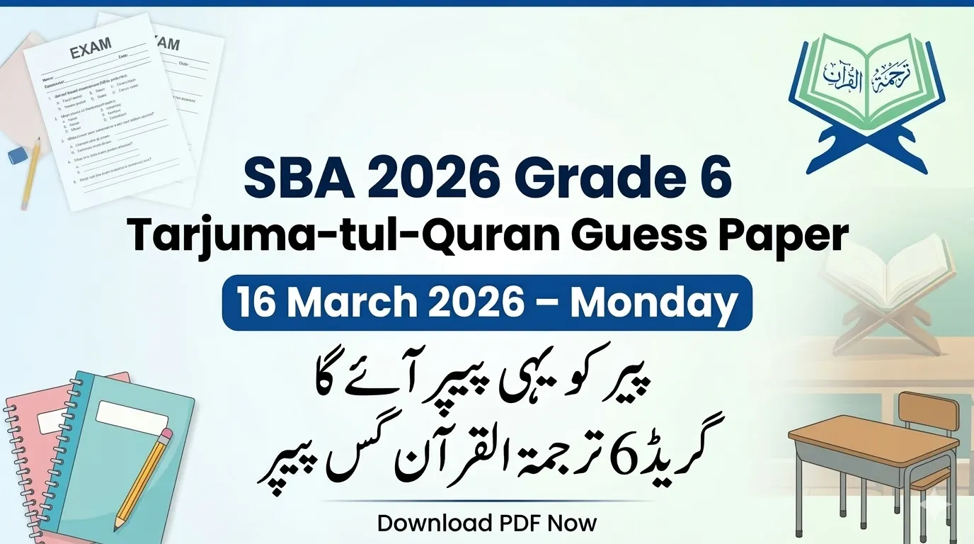 Grade 6 SBA Tarjuma-tul-Quran Guess Paper
